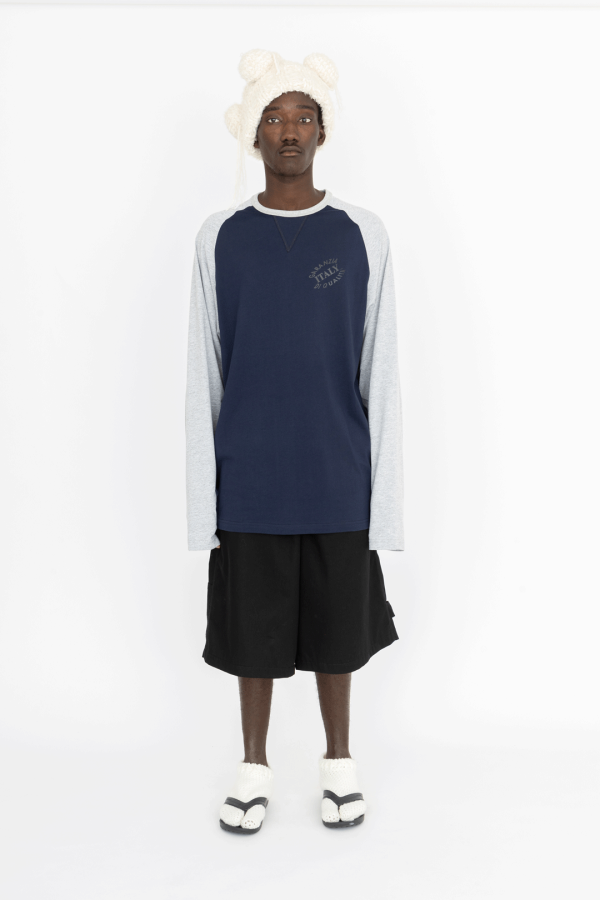 round neck elongated longsleeves navy blue grey