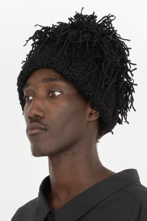 Hand knitted threads beanie hat black