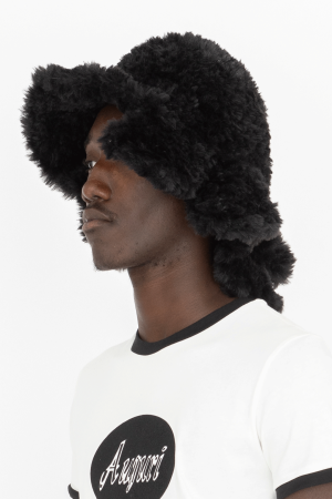 hand crocheted furry tulip bucket hat black