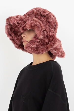 hand crocheted furry tulip bucket hat purple