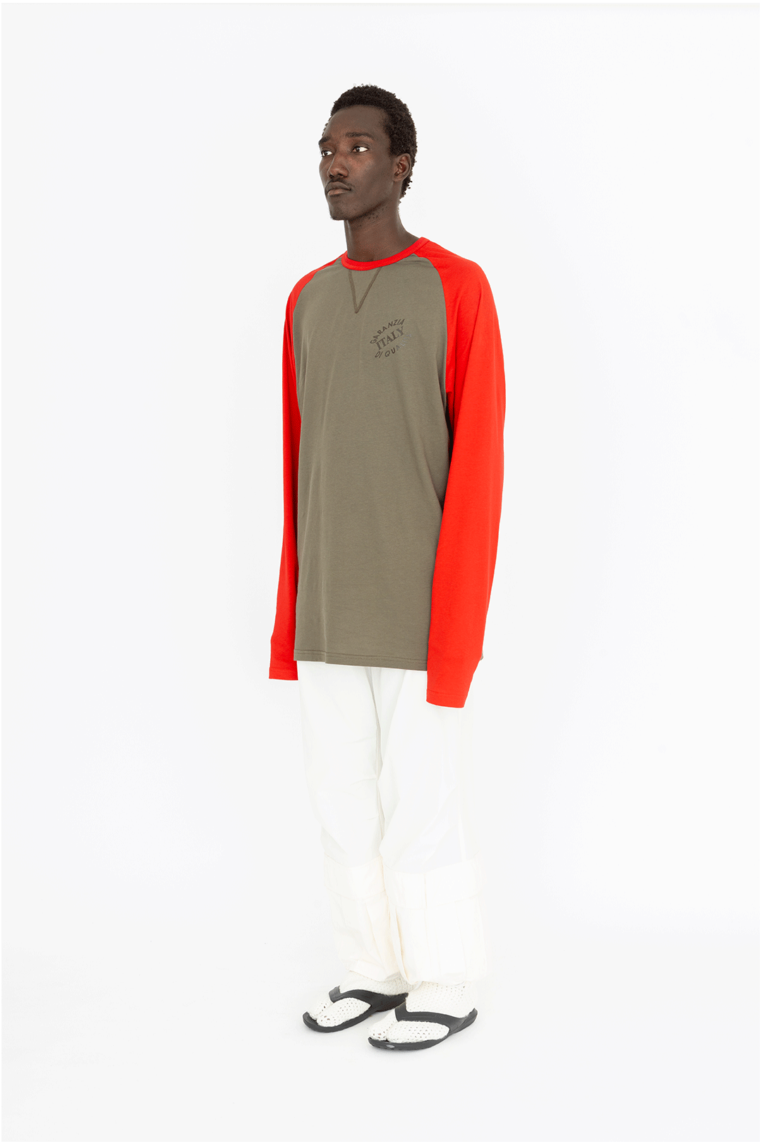 round neck elongated longsleeves army green red