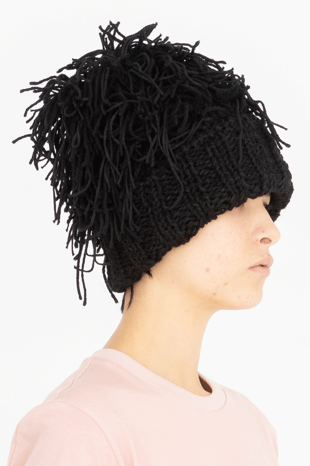 Hand knitted threads beanie hat black