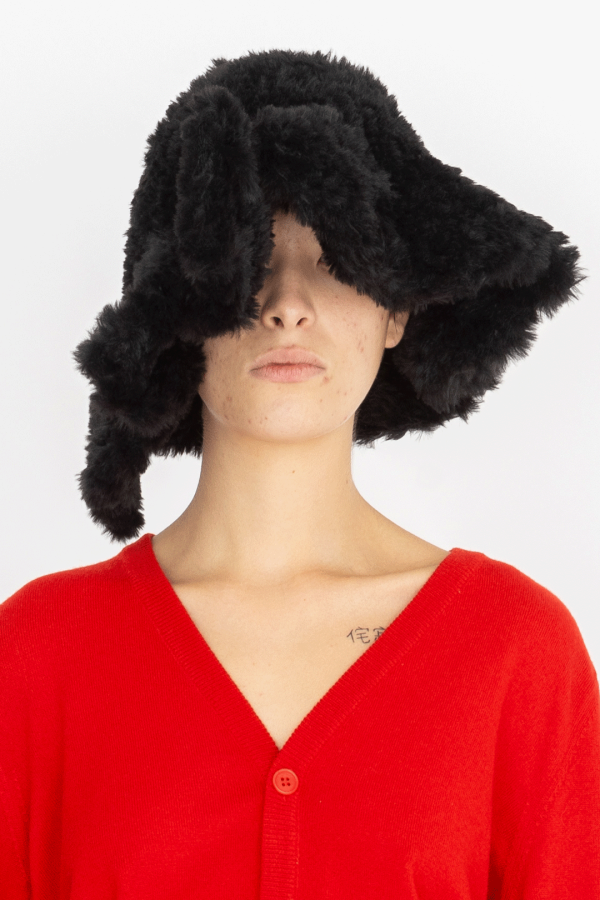 hand crocheted furry tulip bucket hat black