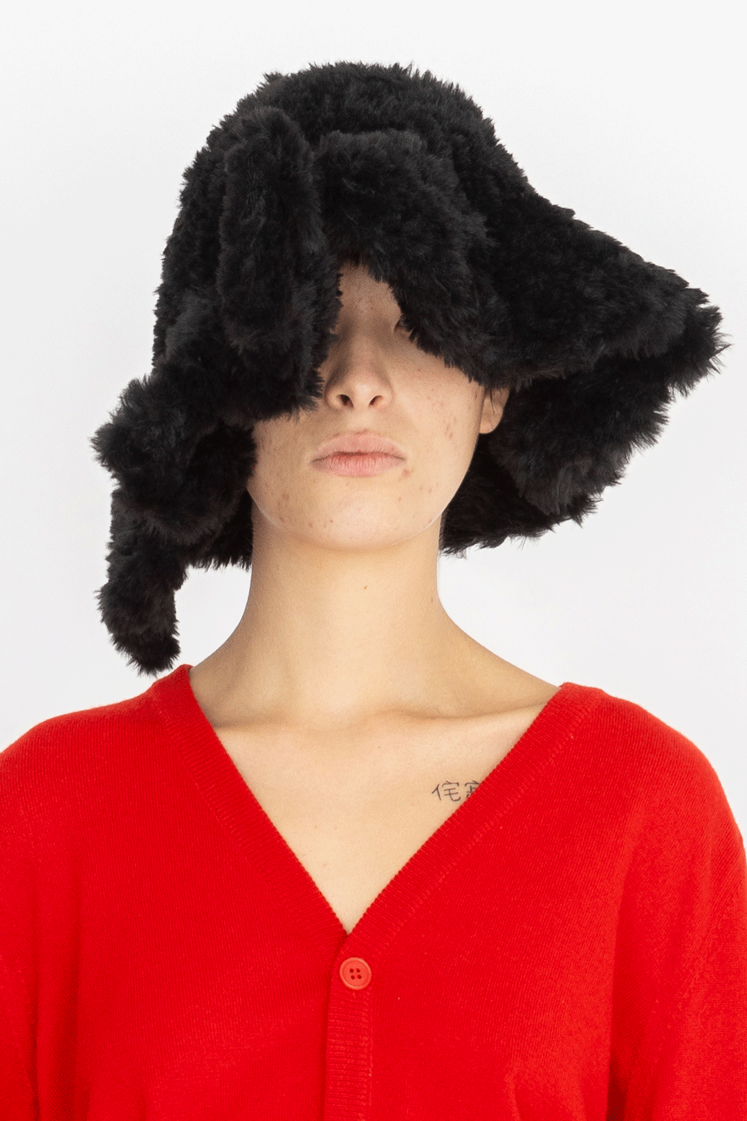 hand crocheted furry tulip bucket hat black