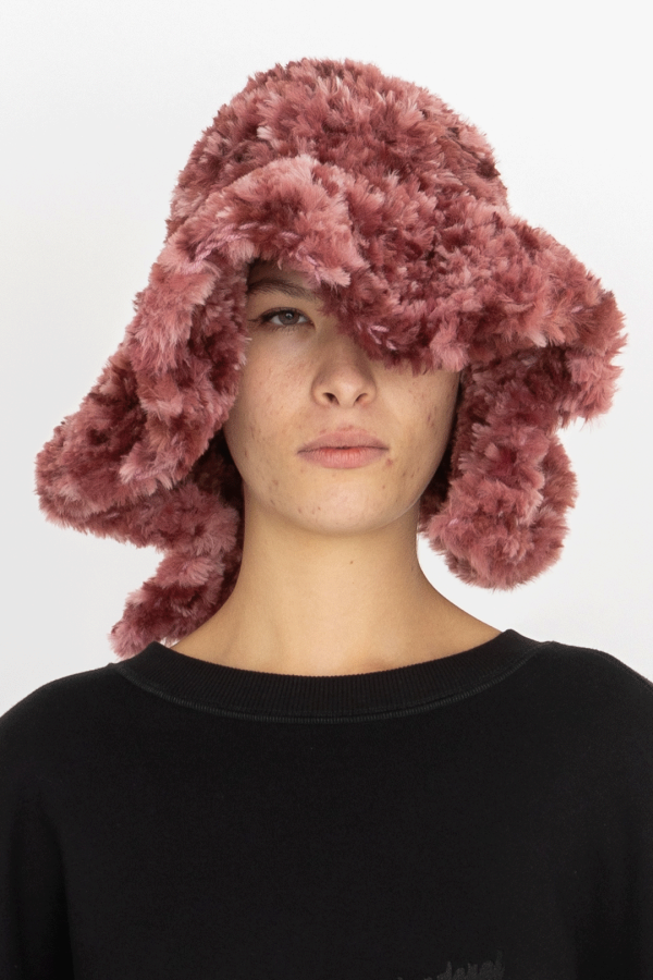 hand crocheted furry tulip bucket hat purple