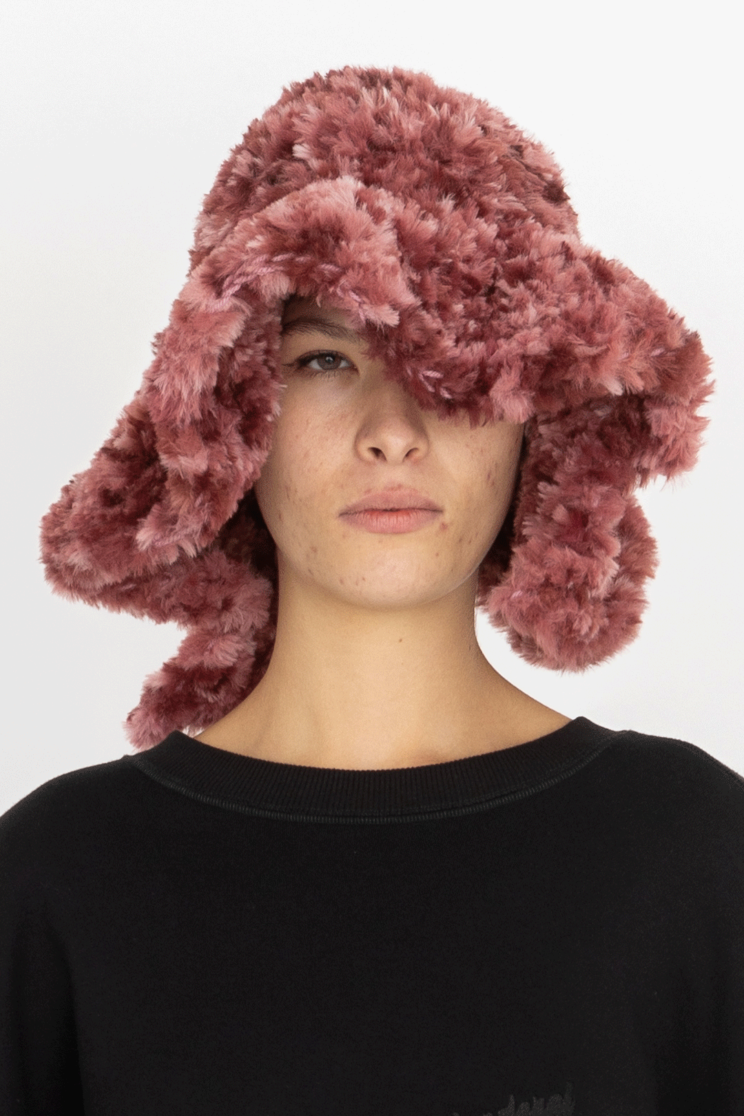 hand crocheted furry tulip bucket hat purple