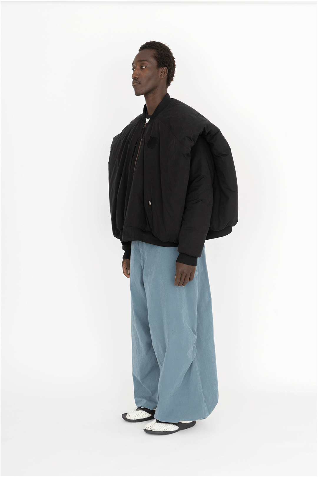 wide bomber padded jacket black