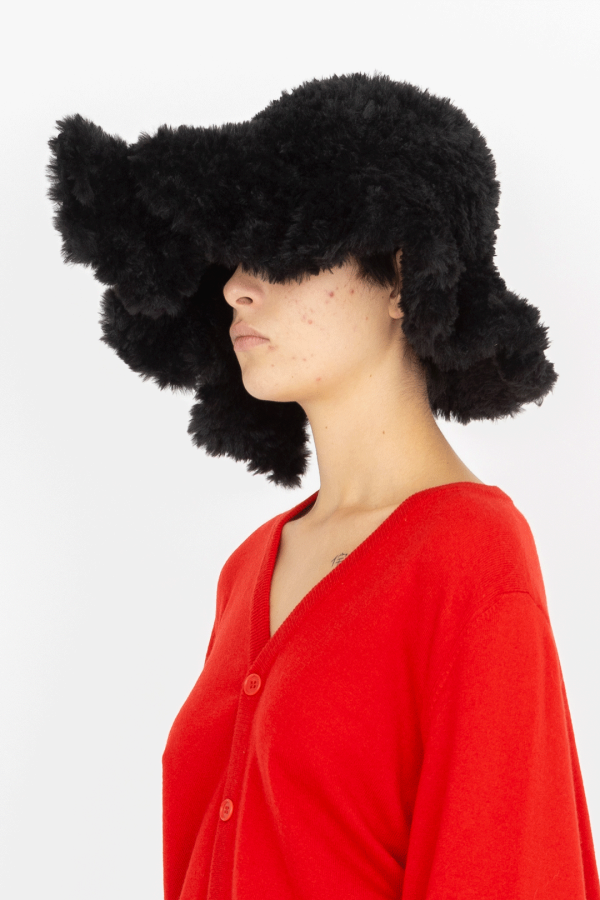 hand crocheted furry tulip bucket hat black