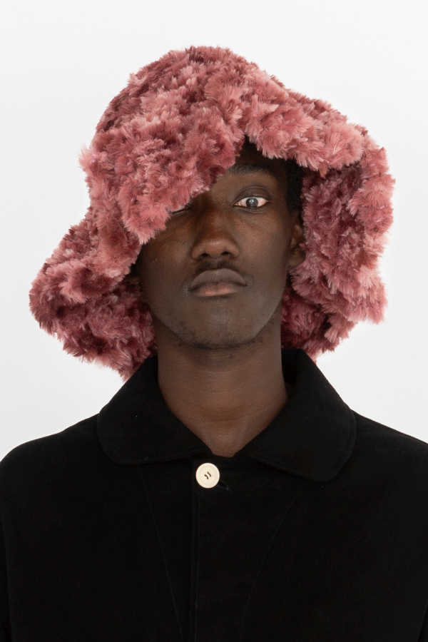 hand crocheted furry tulip bucket hat purple