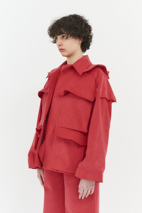 wave pockets jacket faded red