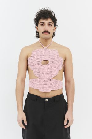 hand-crocheted flower top pink