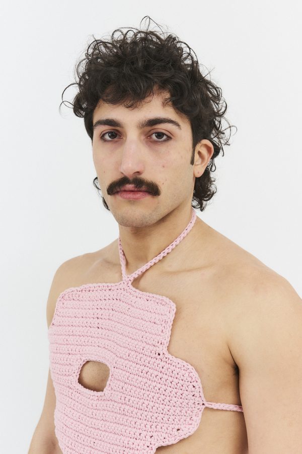 hand-crocheted flower top pink