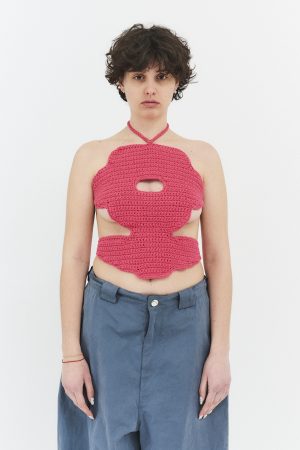 hand-crocheted flower top magenta