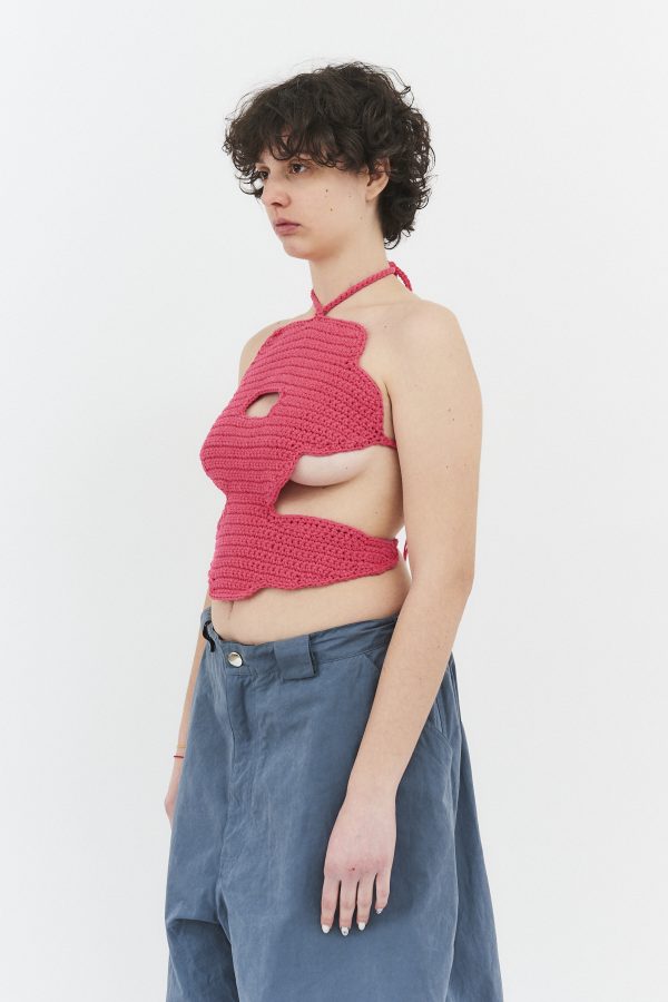 hand-crocheted flower top magenta