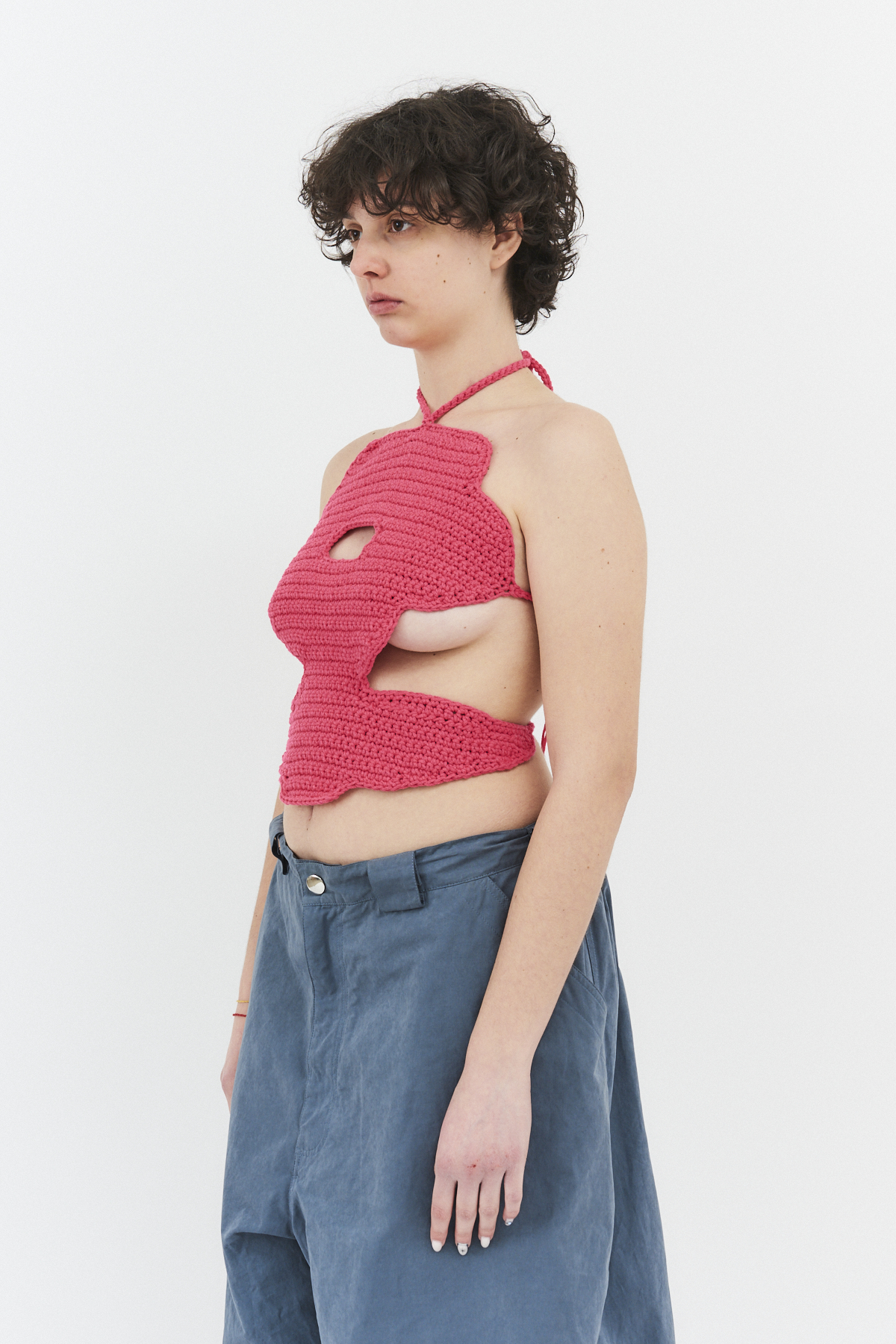 hand-crocheted flower top magenta