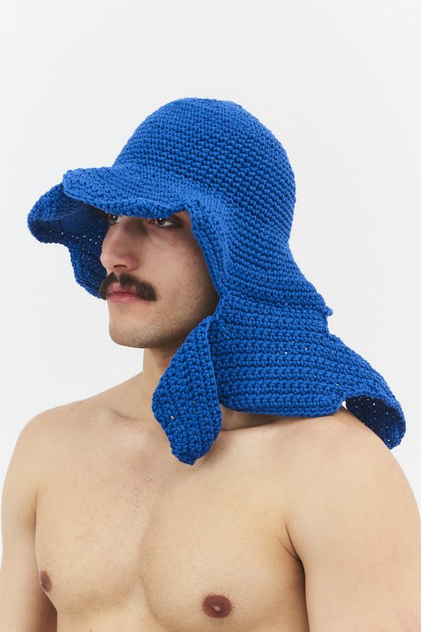 hand-crocheted flower bucket hat royal blue