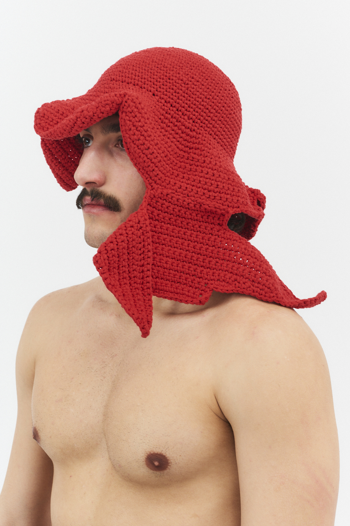 hand-crocheted flower bucket hat red