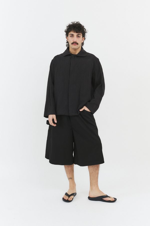 round collar overshirt ramie black