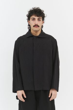 round collar overshirt ramie black