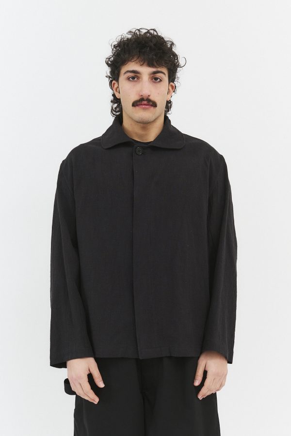 round collar overshirt ramie black