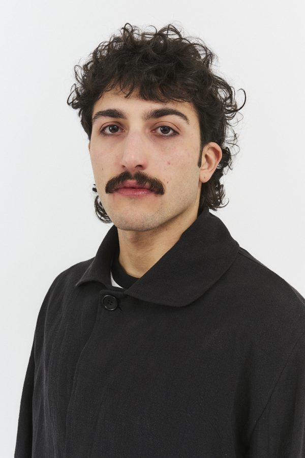 round collar overshirt ramie black