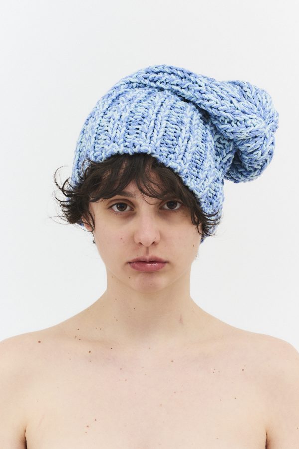 hand knitted beanie hat turquoise/baby blue