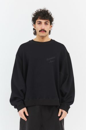 embroidery batwings sweatshirt Black